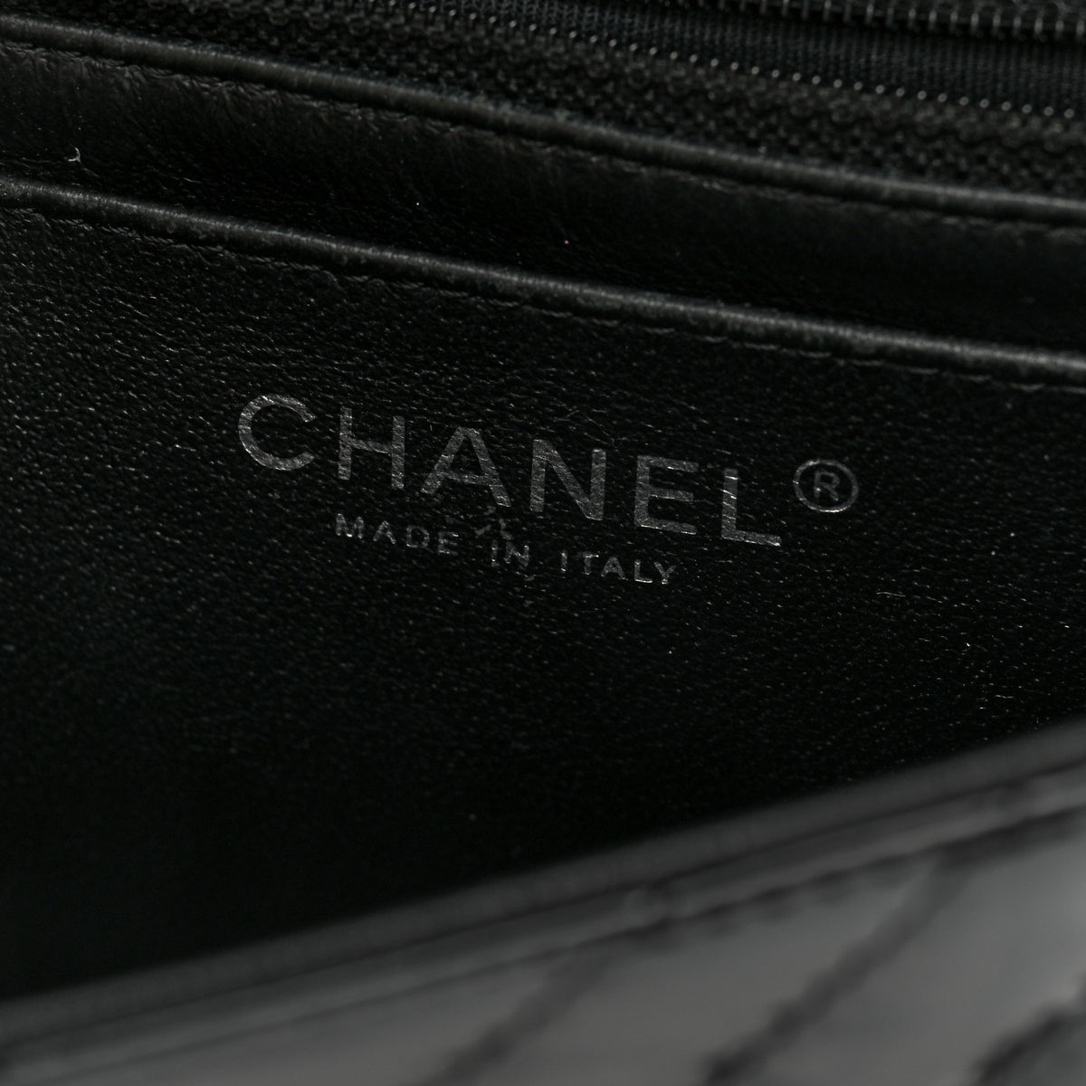 Patent Calfskin Chevron Quilted Mini Square Flap Black