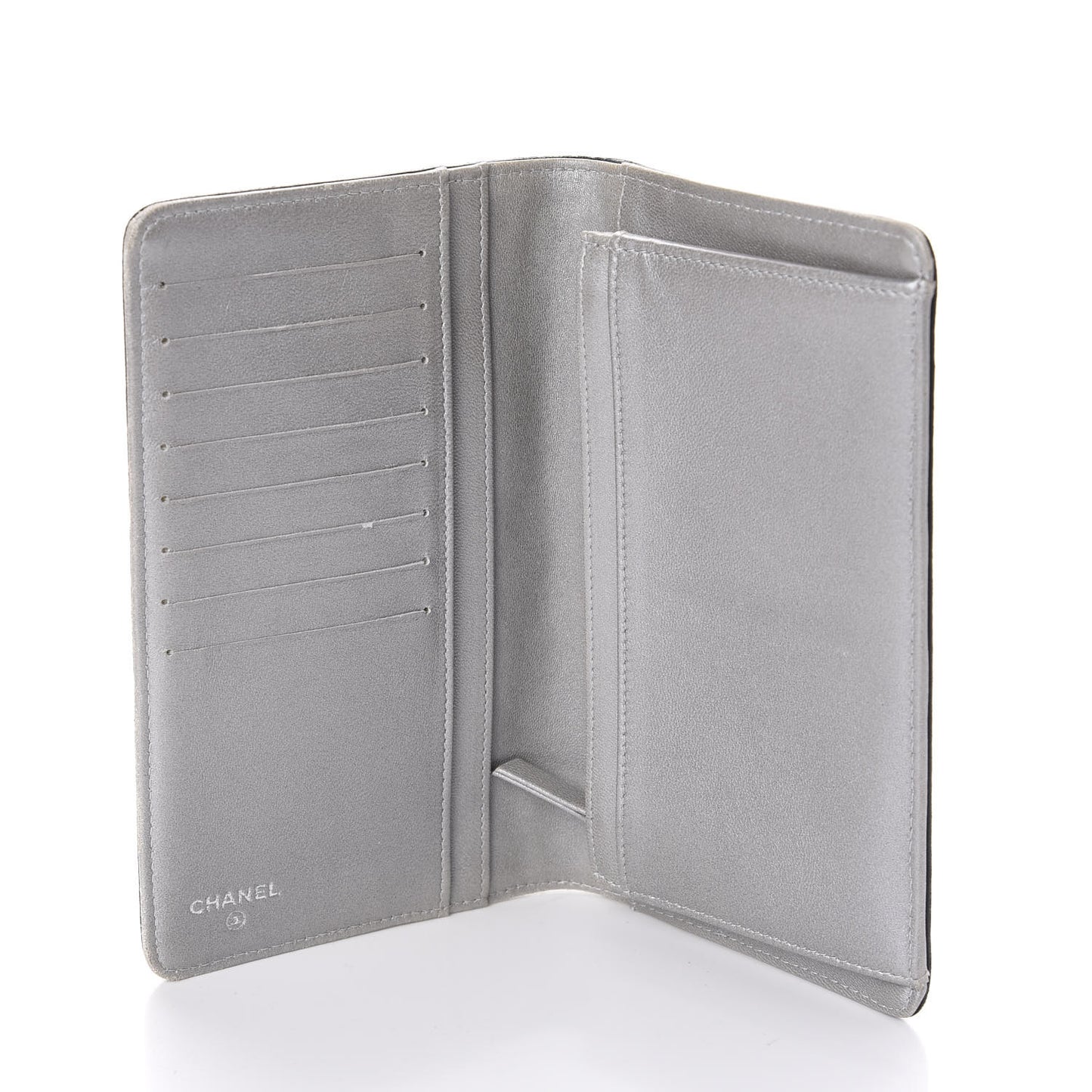 Lambskin Camellia Embossed Yen Wallet Black