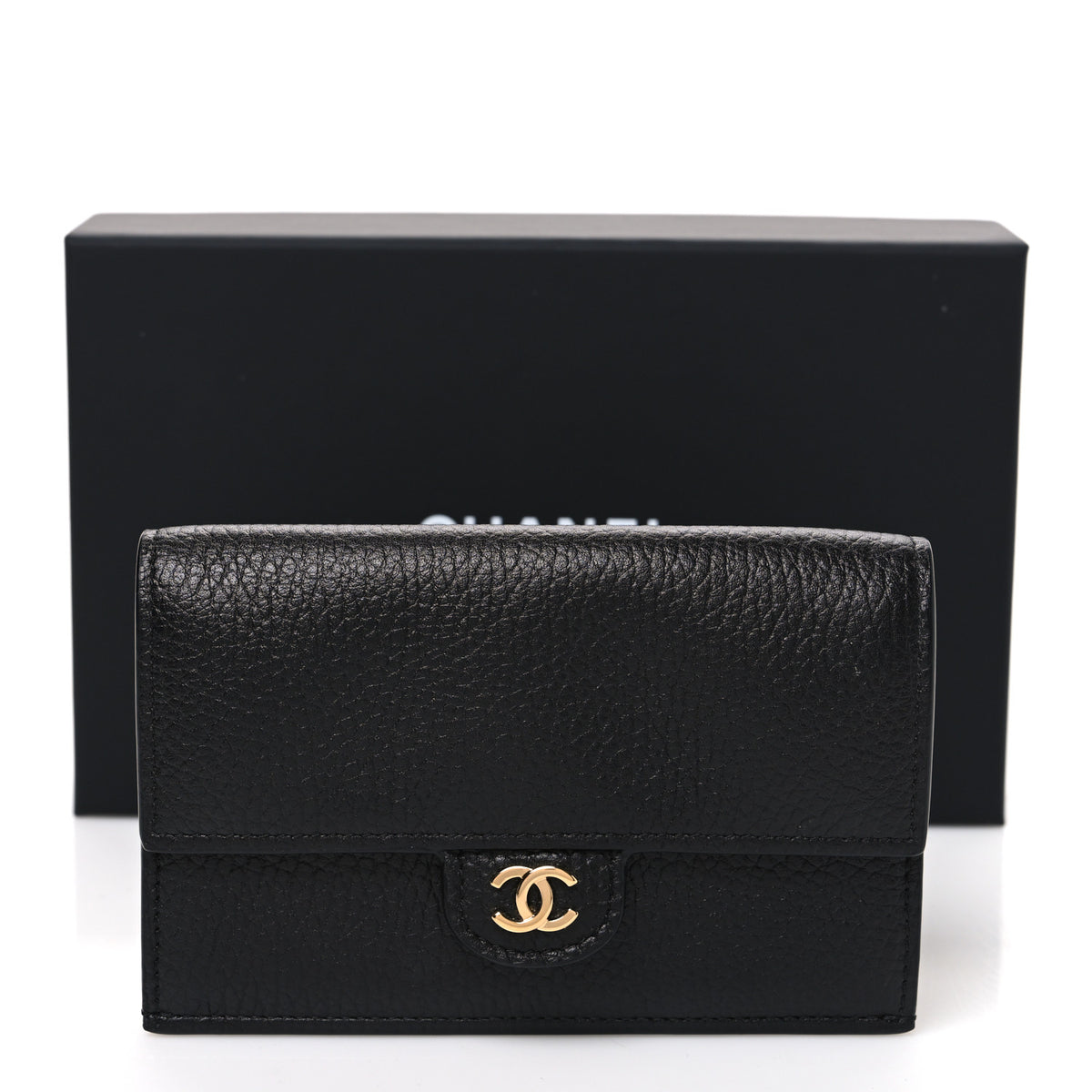 Grained Calfskin CC Flap Card Holder  Black