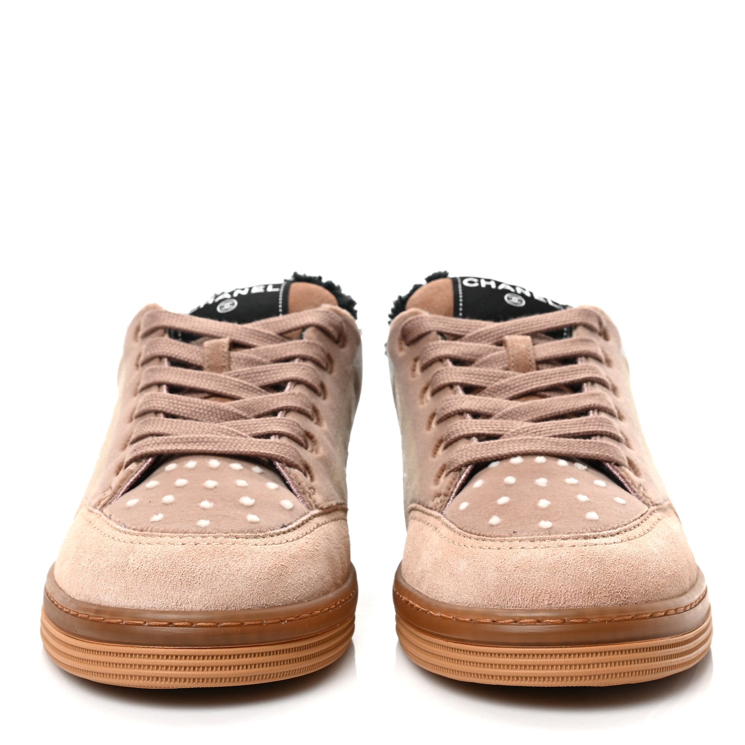 Chanel Fabric Suede Calfskin Logo Sneakers 38 Light Beige 2 of 7