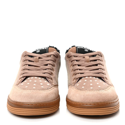 Chanel Fabric Suede Calfskin Logo Sneakers 38 Light Beige 2 of 7