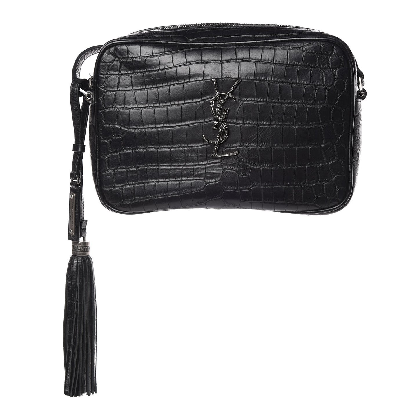 Calfskin Crocodile Embossed Monogram Lou Camera Bag Black