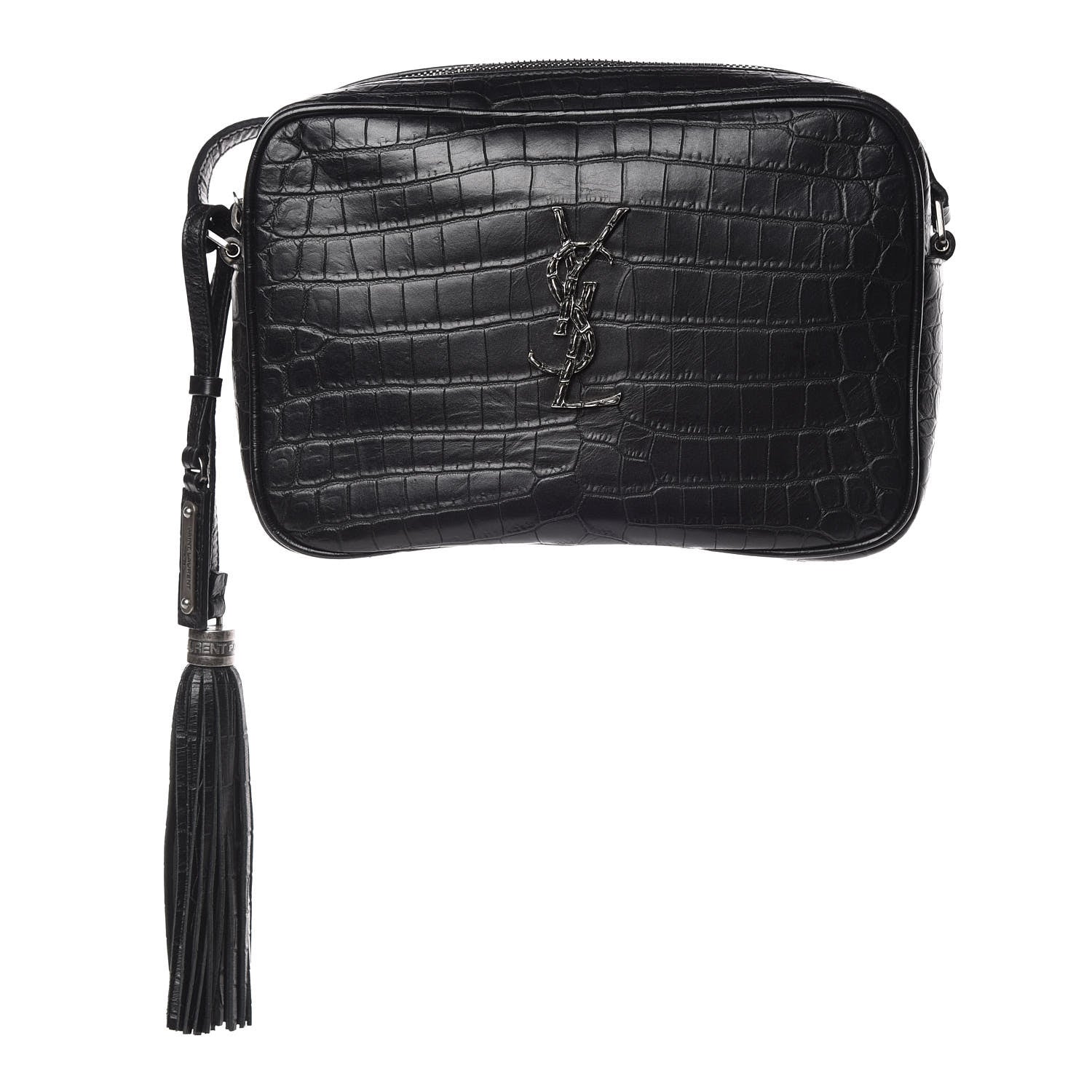 Saint Laurent Calfskin Crocodile Embossed Monogram Lou Camera Bag Black 1 of 10