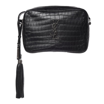Saint Laurent Calfskin Crocodile Embossed Monogram Lou Camera Bag Black 1 of 10