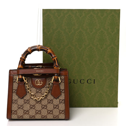 Gucci New Canvas Charisma Calfskin Crystal GG Monogram Mini Diana Tote Bag Camel Ebony 10 of 10