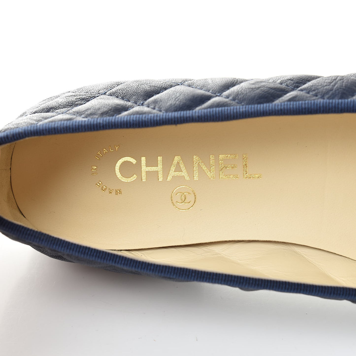 Lambskin Quilted Cap Toe Ballerina Flats 41 Navy