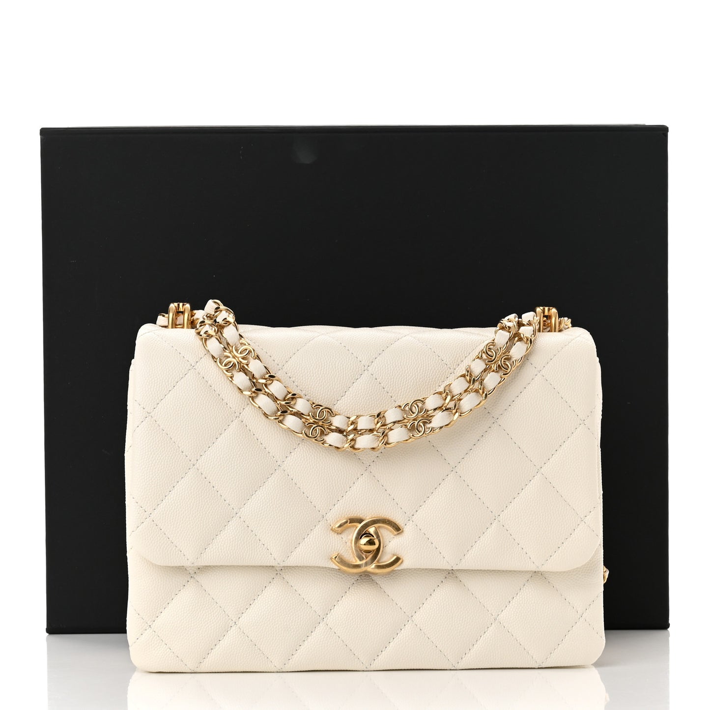Caviar Quilted Coco First Flap White