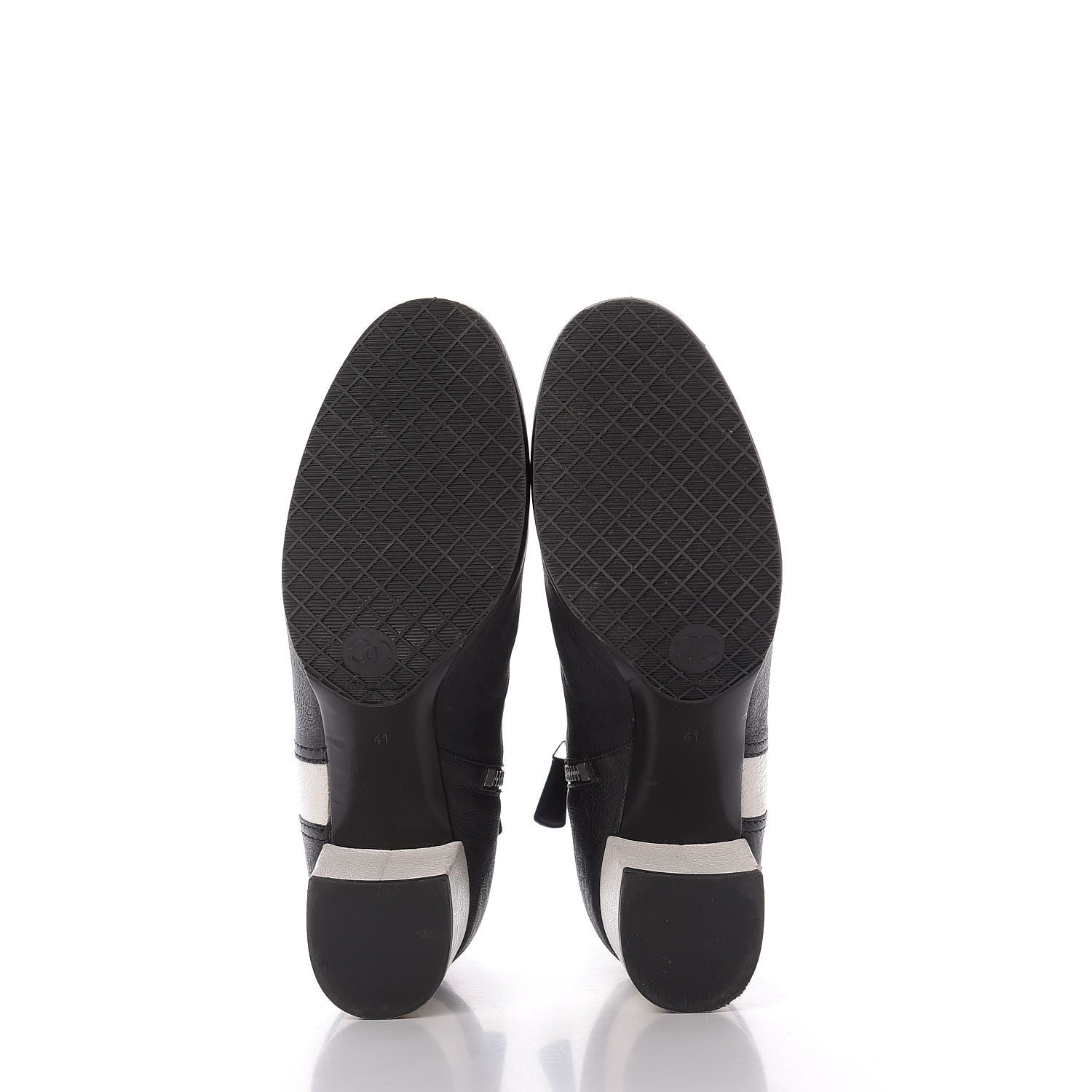 Chanel Goatskin Calfskin CC Short Boots 41 Black White 6 of 13
