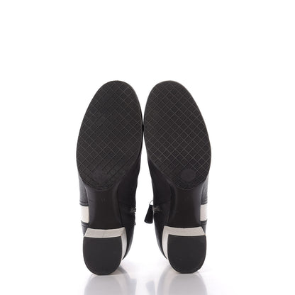 Chanel Goatskin Calfskin CC Short Boots 41 Black White 6 of 13
