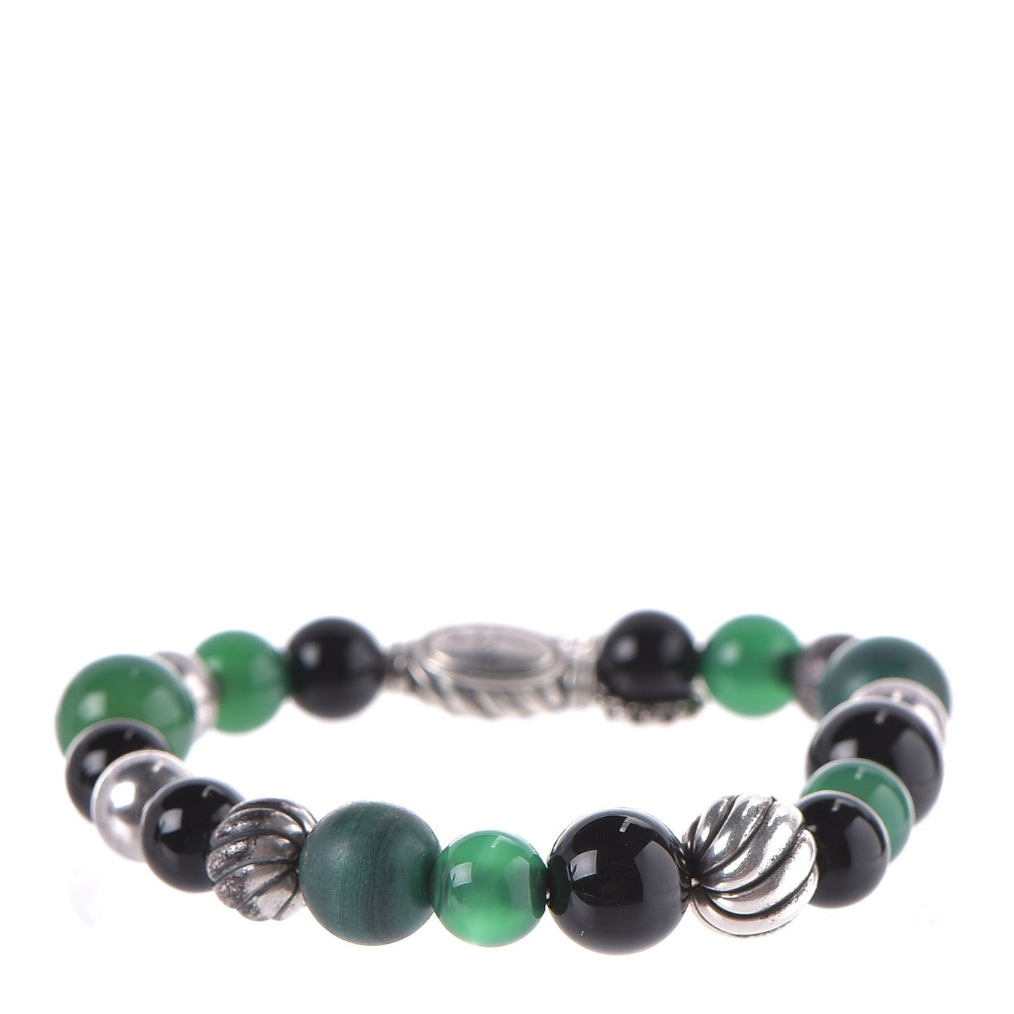 Sterling Silver Black Green Onyx Hematine 8mm Elements Bead Bracelet