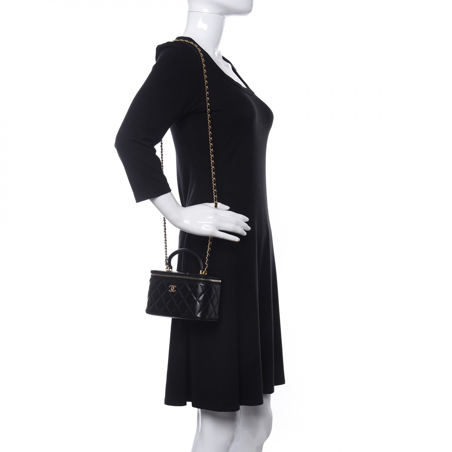 Chanel Lambskin Quilted Small Top Handle Vanity Case With Chain Black 2 of 8