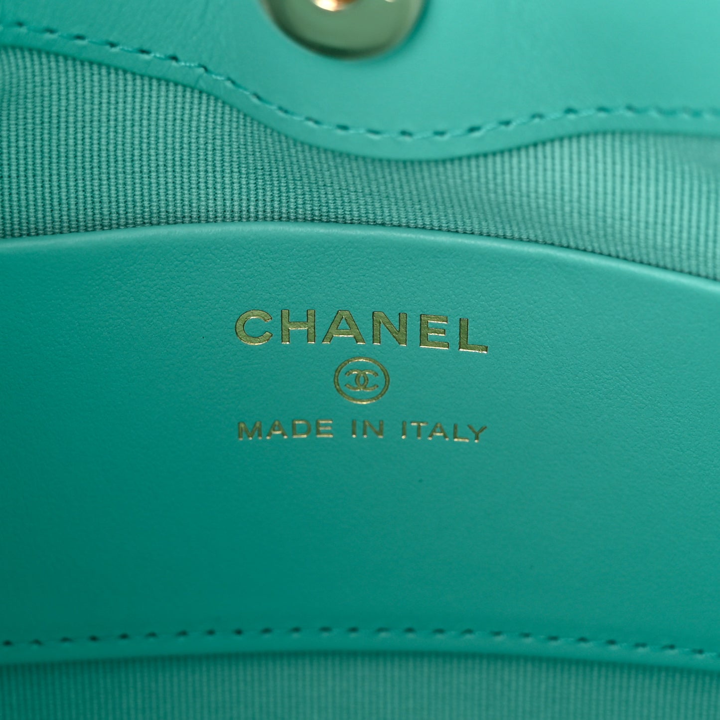 Shiny Crumpled Calfskin Quilted Nano 31 Shopping Bag Turquoise