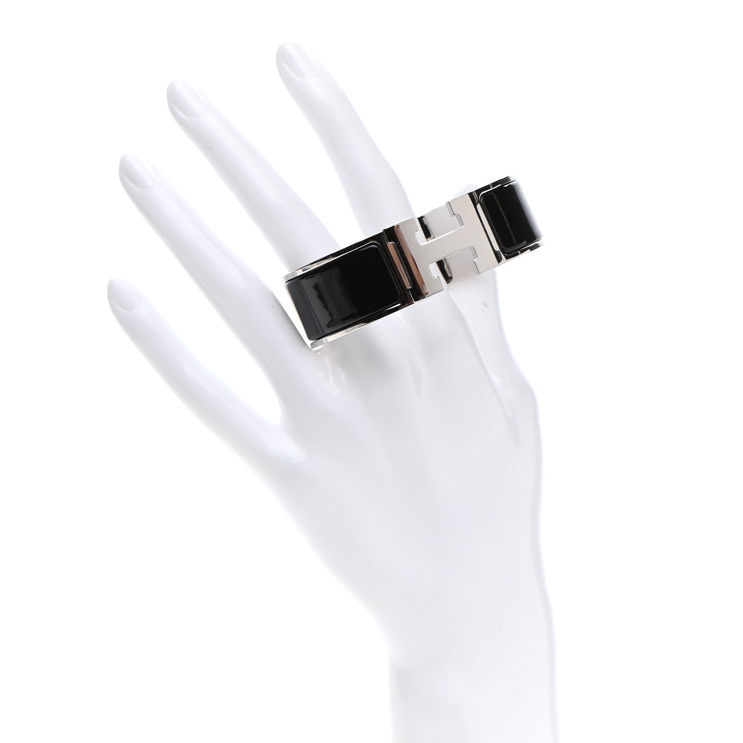 Hermes Enamel Wide Clic Clac H Bracelet GM Black 2 of 7