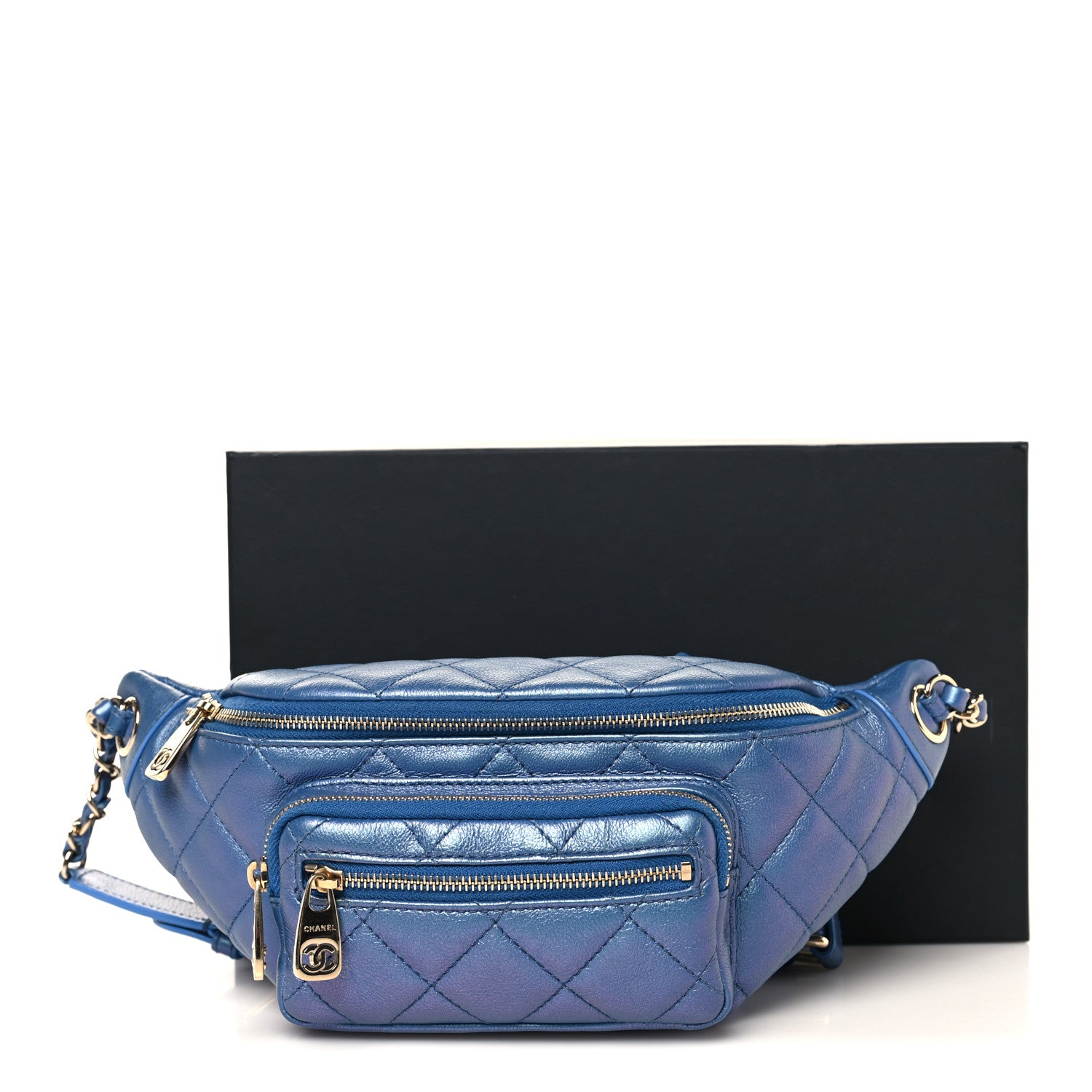 CHANEL ブルーキルティングバッグ Chanel Iridescent Calfskin Quilted All About Waist Belt Bag Dark