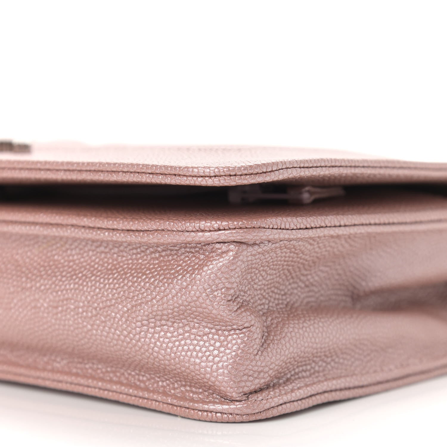 Chanel Metallic Caviar Chevron Quilted Vintage Mademoiselle Wallet On Chain WOC Pink 11 of 12