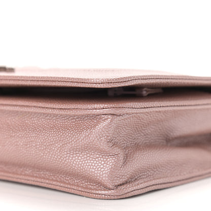 Chanel Metallic Caviar Chevron Quilted Vintage Mademoiselle Wallet On Chain WOC Pink 11 of 12