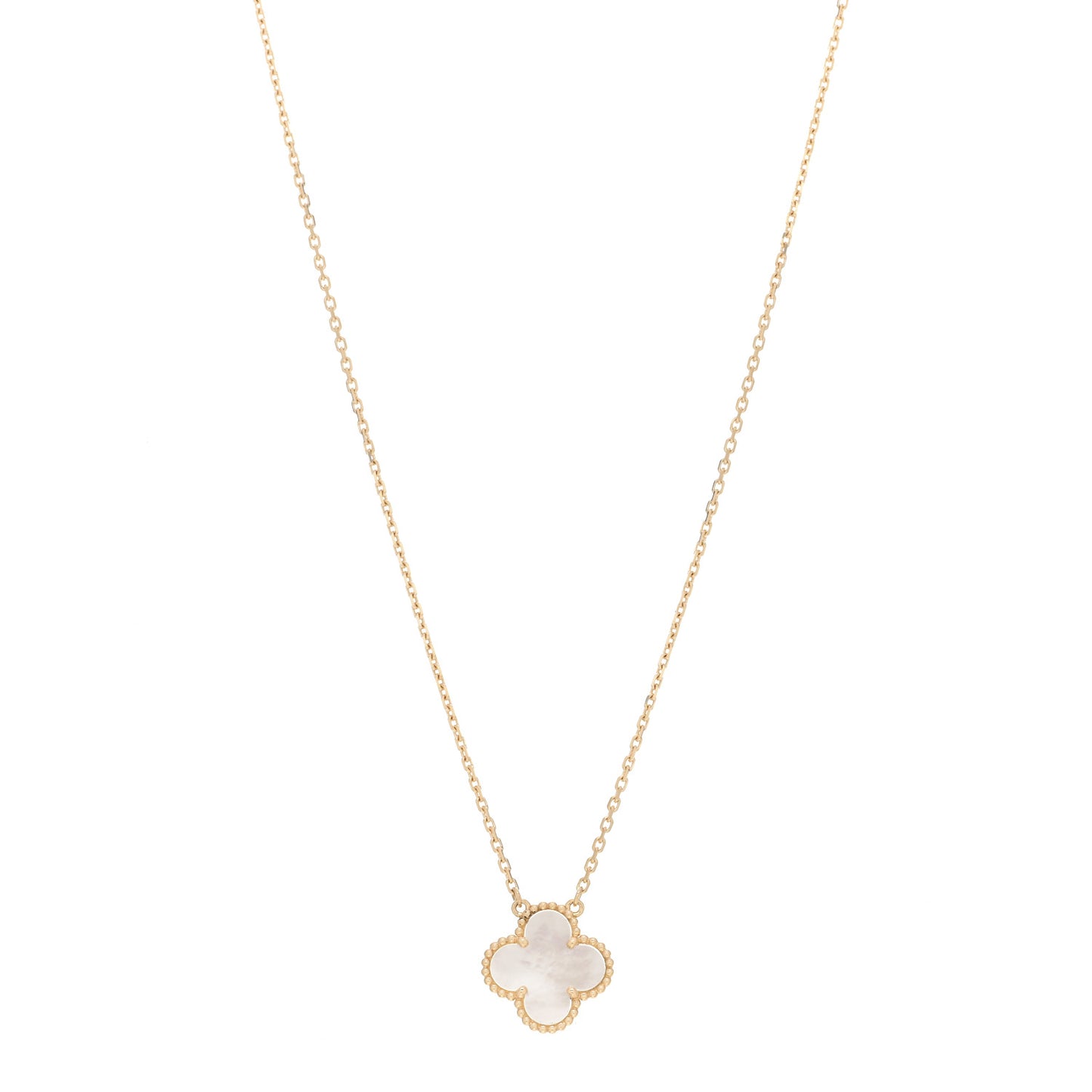 18K Yellow Gold Mother of Pearl Vintage Alhambra Pendant Necklace