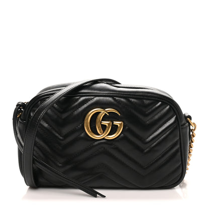 Gucci Calfskin Matelasse Small GG Marmont Chain Shoulder Bag Black 1 of 9
