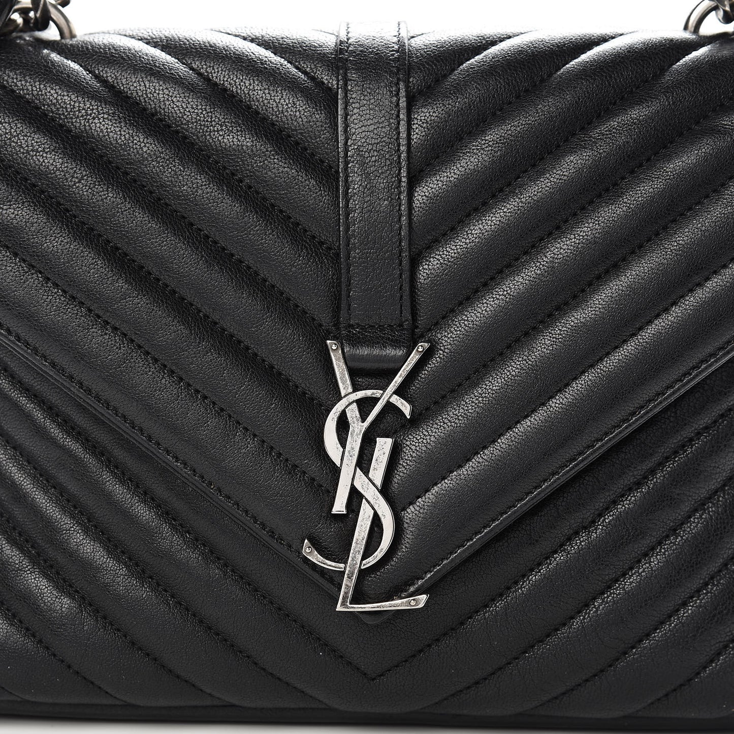 Sheepskin Matelasse Chevron Monogram Medium College Bag Black
