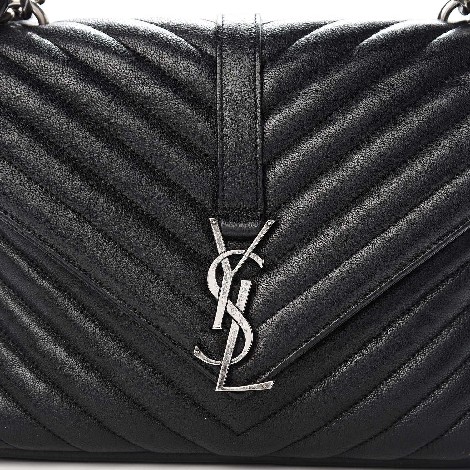 Saint Laurent Sheepskin Matelasse Chevron Monogram Medium College Bag Black 10 of 16