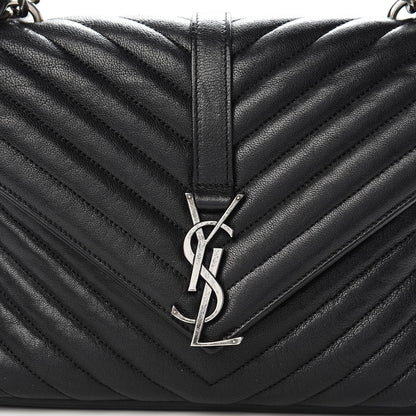 Saint Laurent Sheepskin Matelasse Chevron Monogram Medium College Bag Black 10 of 16