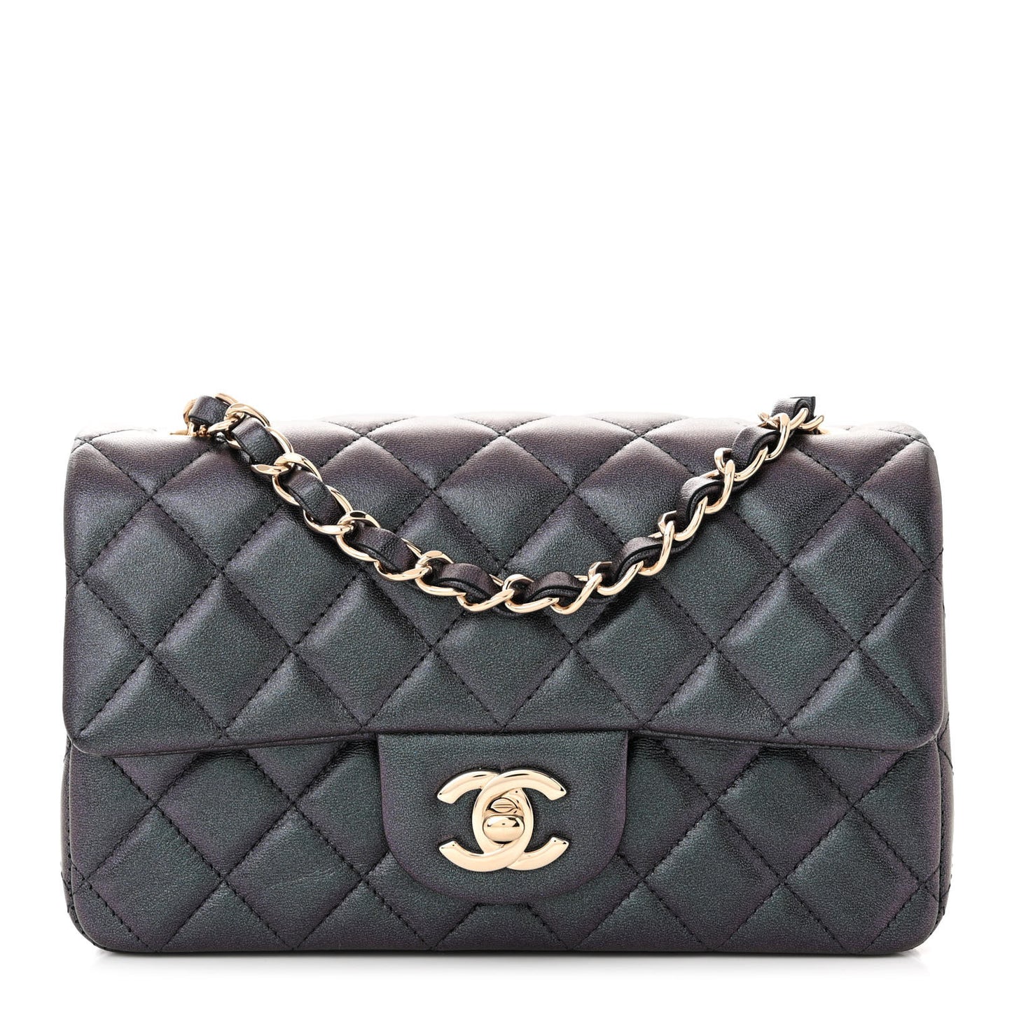 Iridescent Lambskin Quilted Mini Rectangular Flap Black