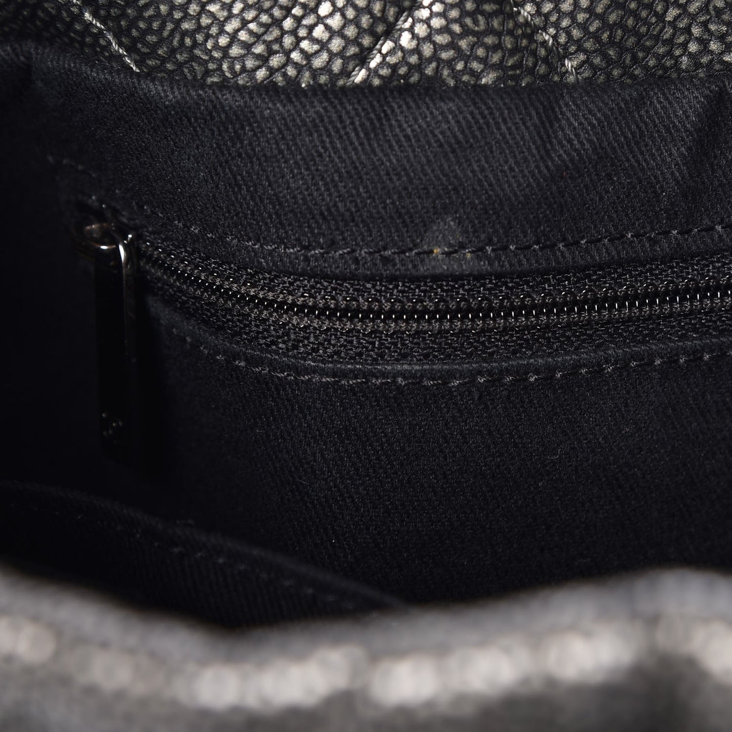 Metallic Caviar Quilted CC Timeless Tote Dark Silver