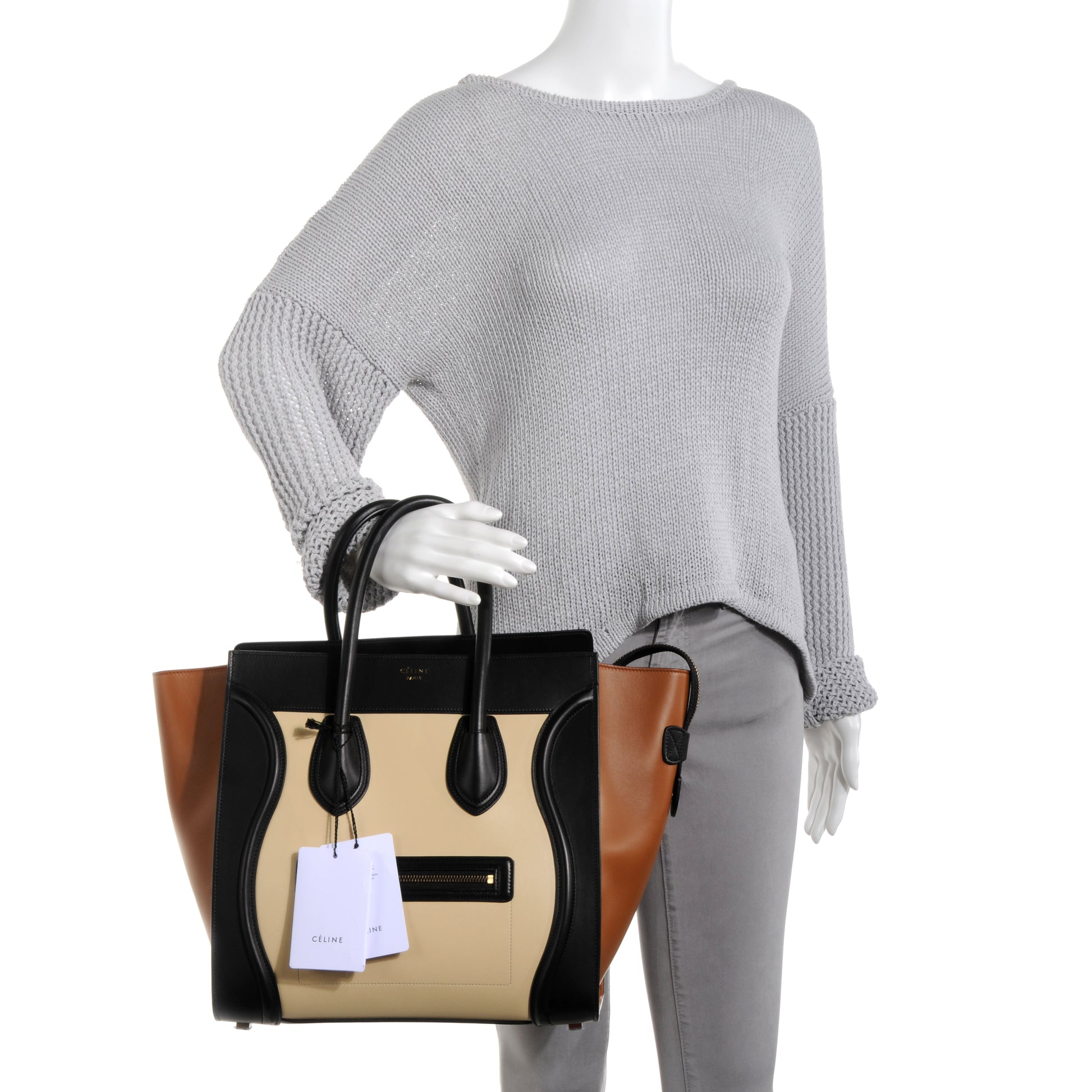 Celine Satin Calfskin Mini Tri-Color Luggage Seashell 2 of 9