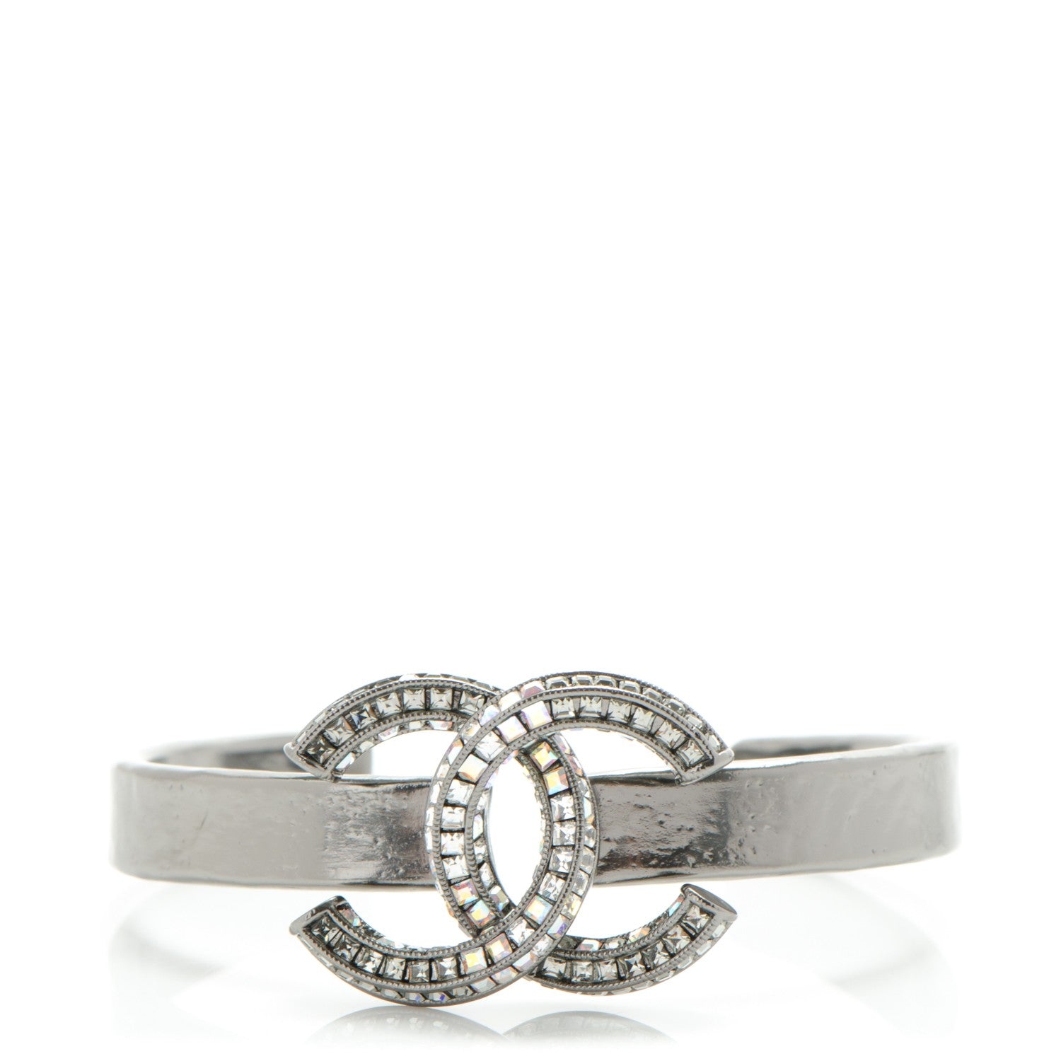 Chanel Hammered Ruthenium Baguette Crystal CC Cuff 1 of 5