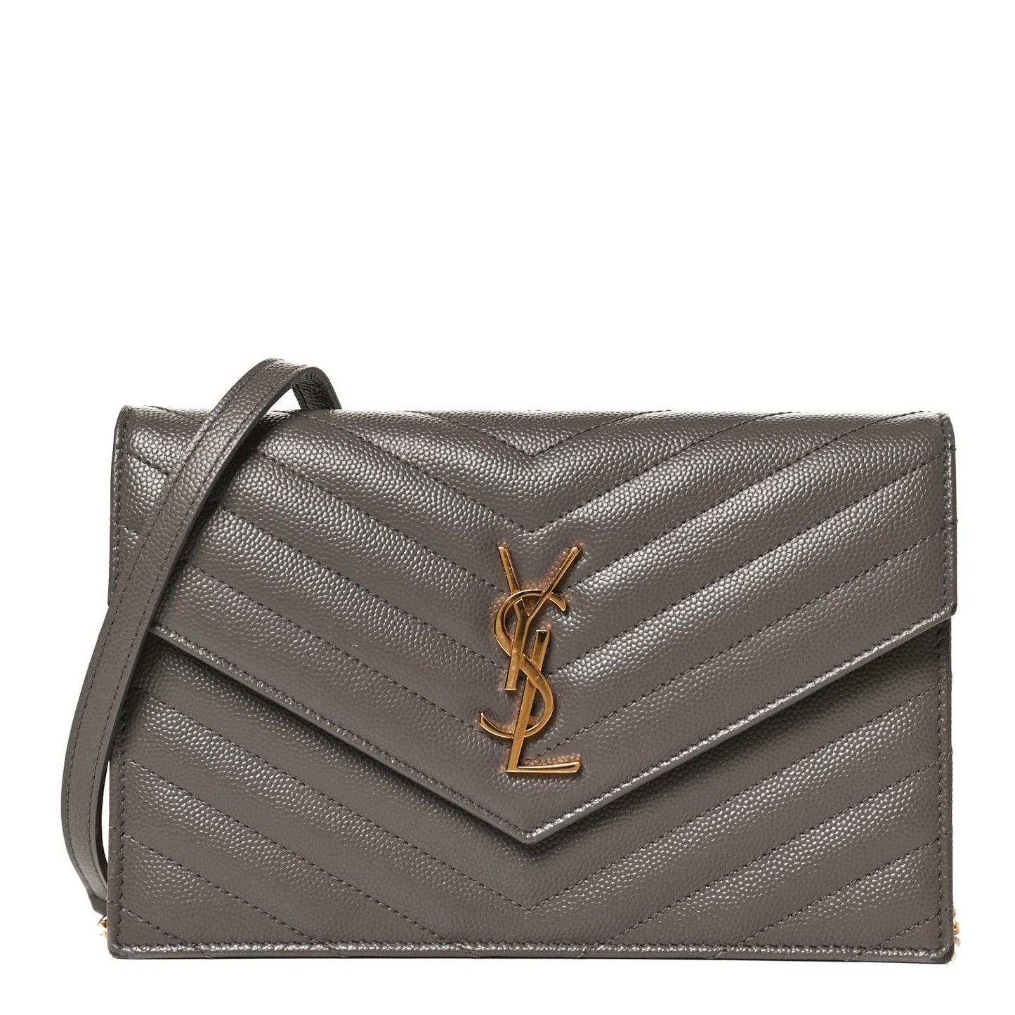 Grain De Poudre Matelasse Chevron Monogram Envelope Chain Wallet Earth