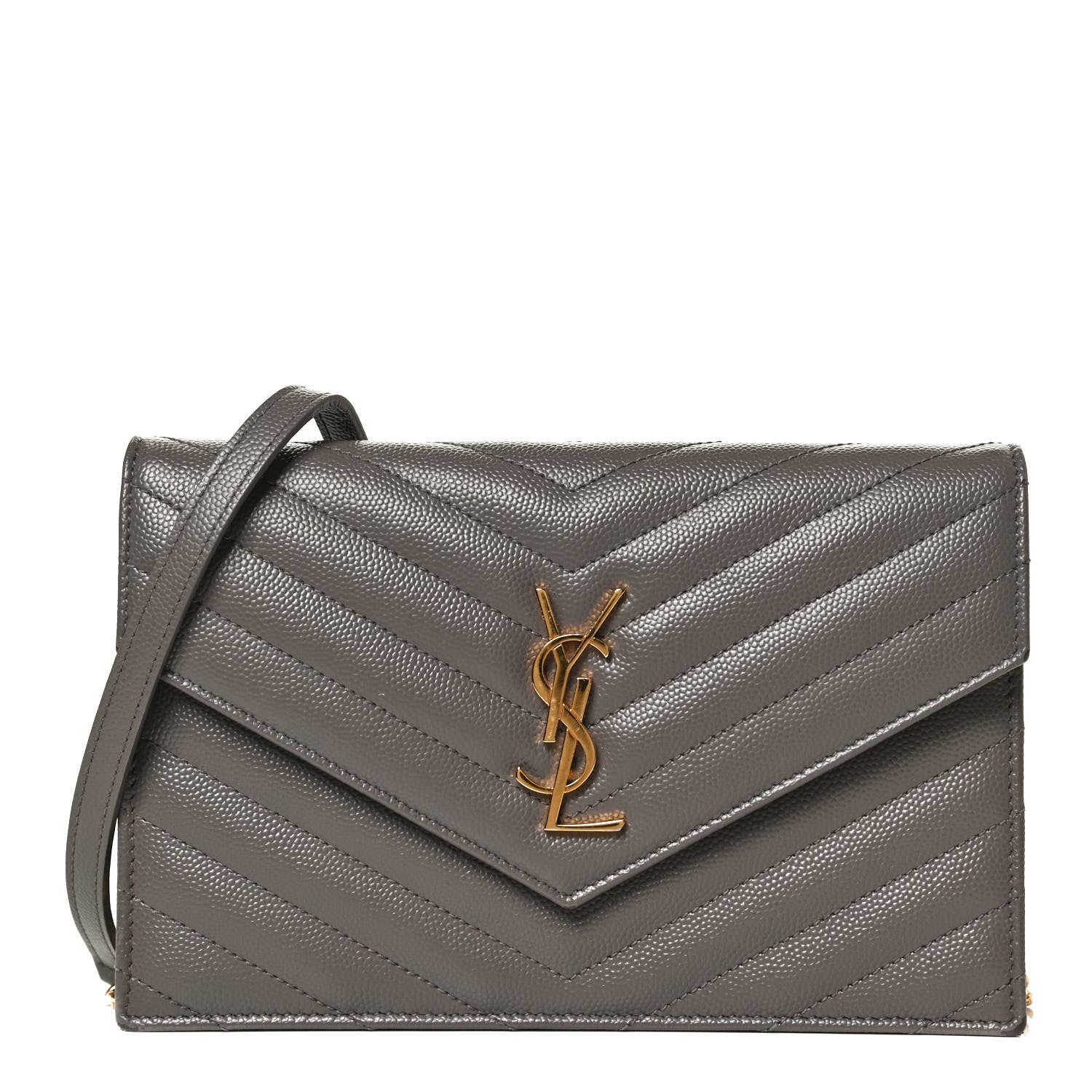 Saint Laurent Grain De Poudre Matelasse Chevron Monogram Envelope Chain Wallet Earth 1 of 15
