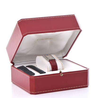 Cartier Stainless Steel Alligator 22mm Tank Basculante Quartz Watch Red 14 of 14
