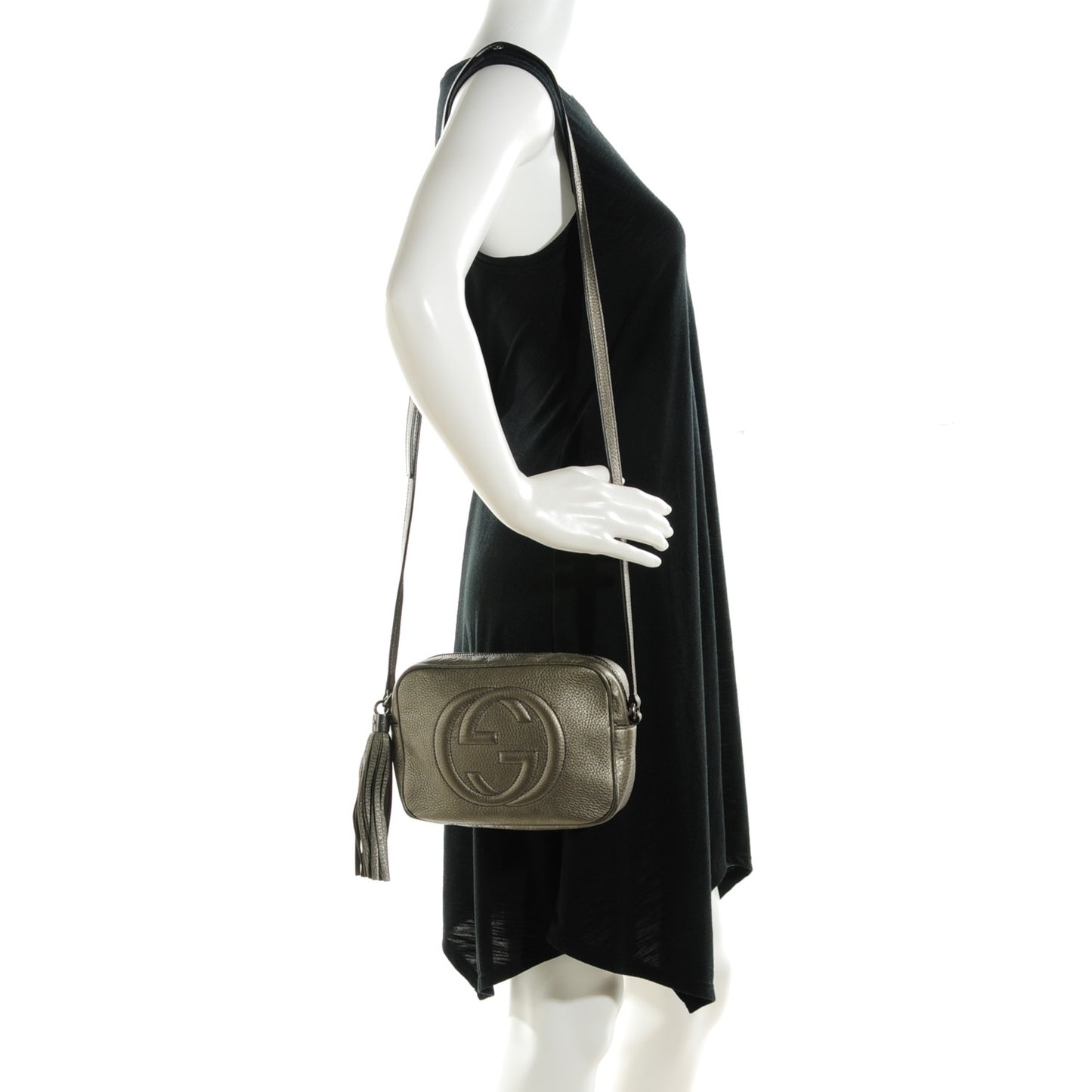 Metallic Pebbled Calfskin Small Soho Disco Bag Sasso