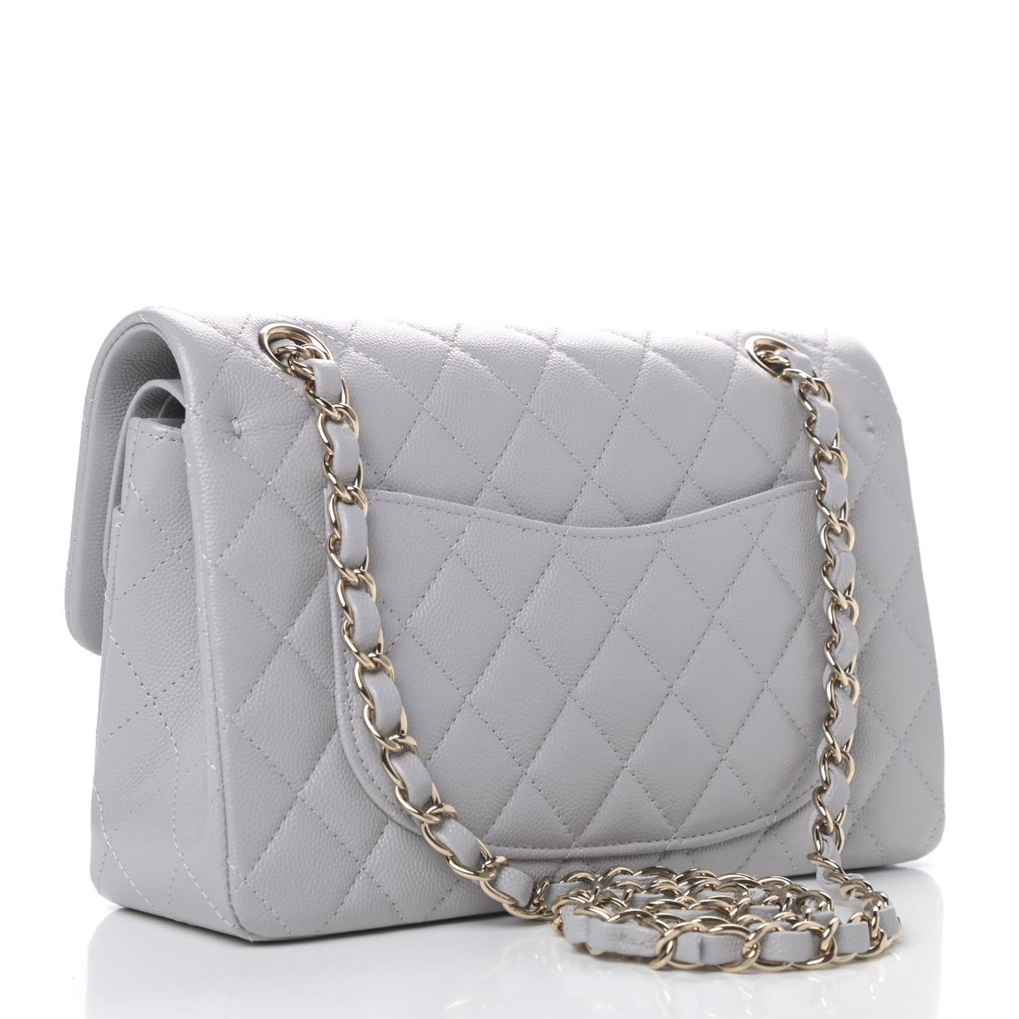 Caviar Quilted Small Double Flap Grey