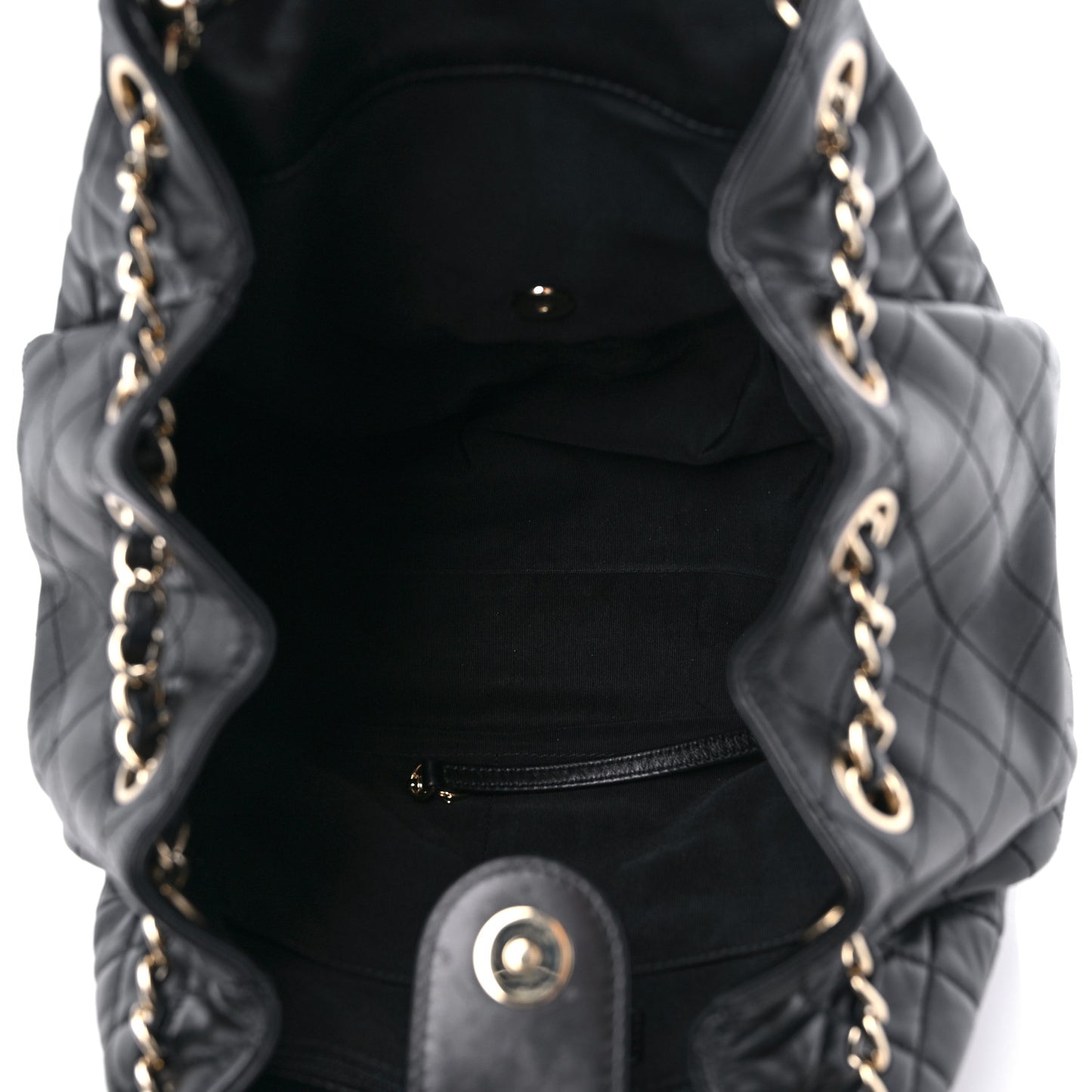 Lambskin Quilted Large Drawstring Bag Black
