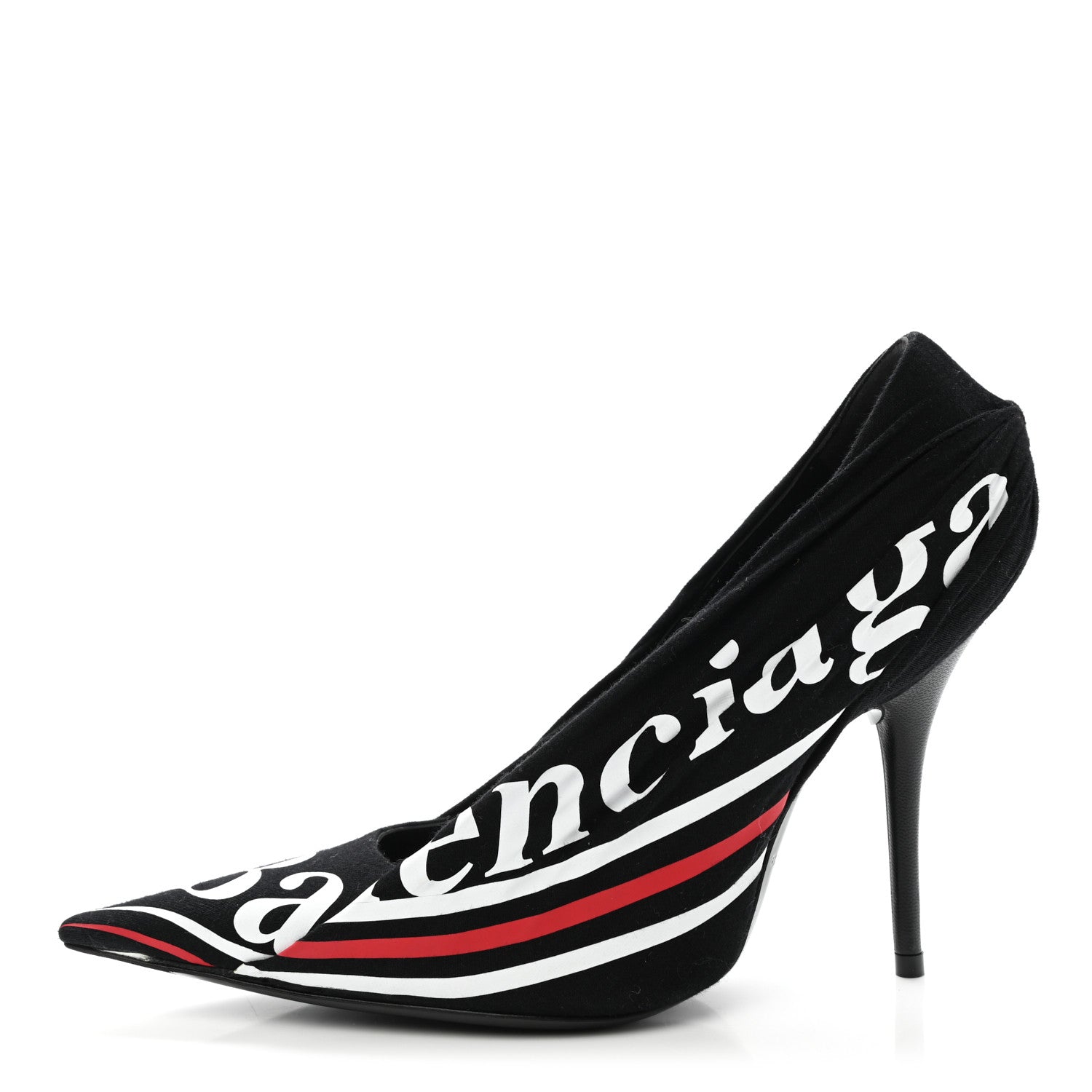 Balenciaga Jersey Crepe Political Campaign Logo Knife 115 Pointed Pumps 36.5 Black White Rouge 1 of 8