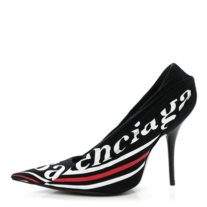 Balenciaga Jersey Crepe Political Campaign Logo Knife 115 Pointed Pumps 36.5 Black White Rouge 1 of 8
