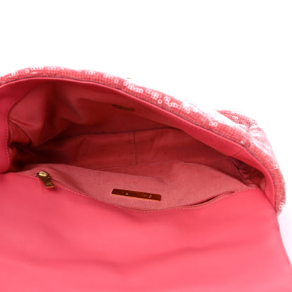 Chanel Sequin Quilted Medium Chanel 19 Flap Coral 5 of 12