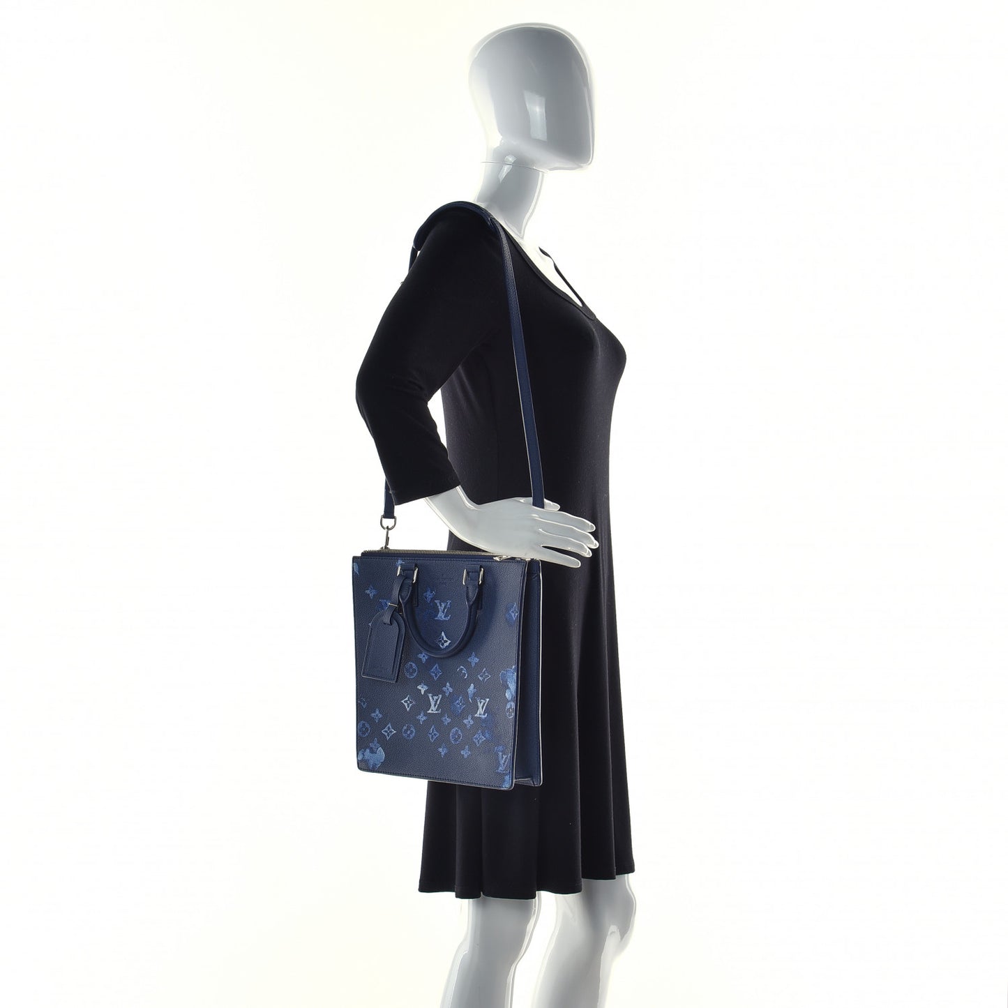 Monogram Ink Watercolor Sac Plat Zippé Blue