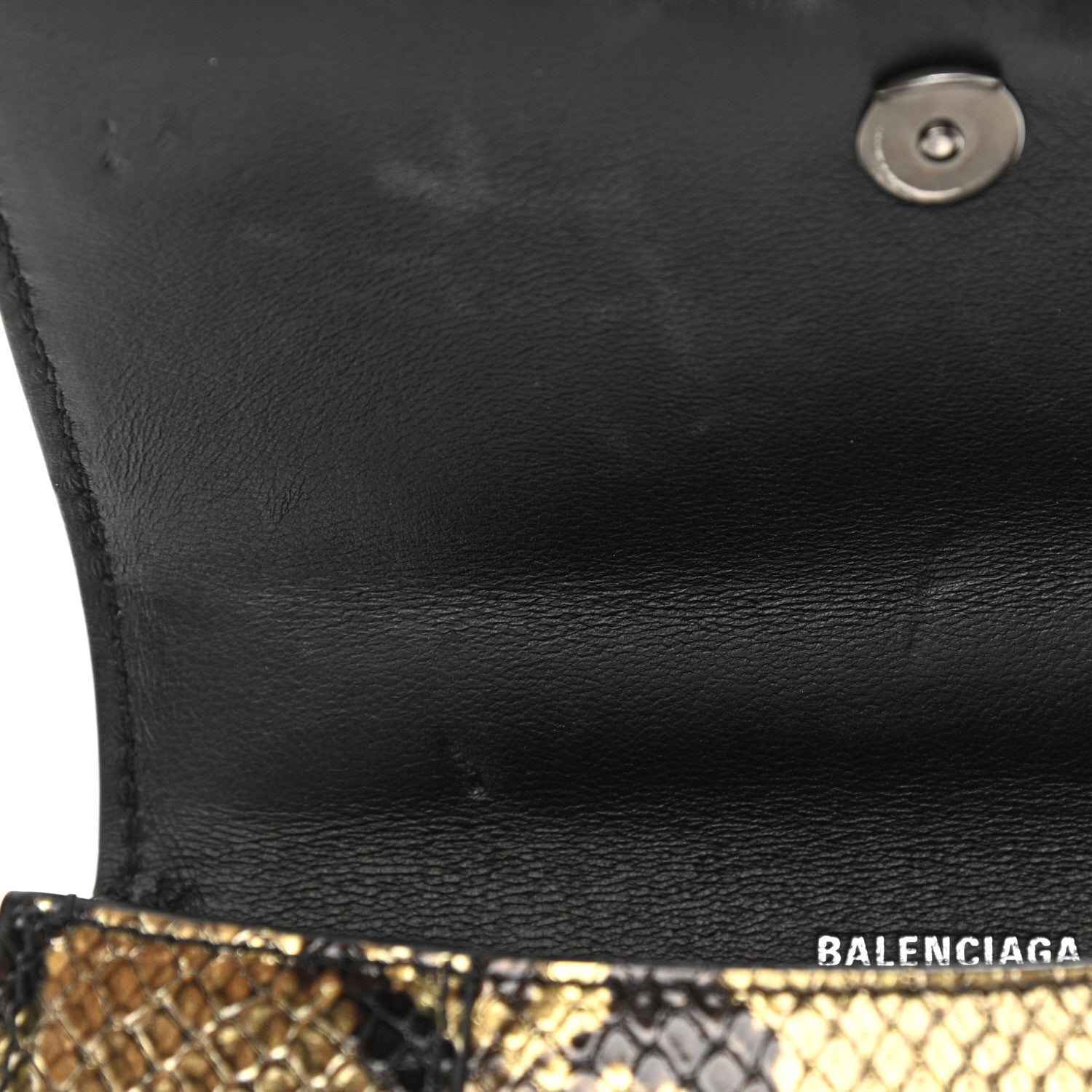 Balenciaga Shiny Calfskin Snakeskin Embossed Hourglass Top Handle Bag XS Gold Black 12 of 12