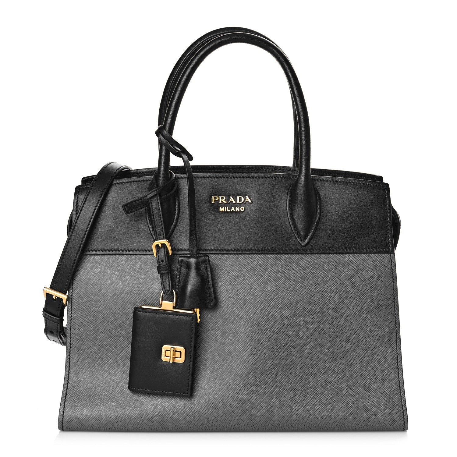 Prada Saffiano City Calfskin Medium Esplanade Tote Mercurio Black 1 of 9