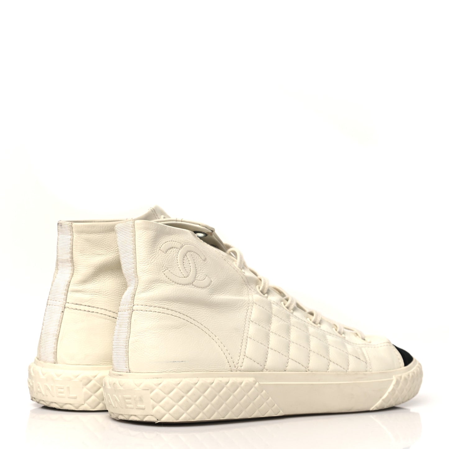 Calfskin High Top CC Sneakers 41 Ivory Black