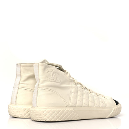 Chanel Calfskin High Top CC Sneakers 41 Ivory Black 5 of 8