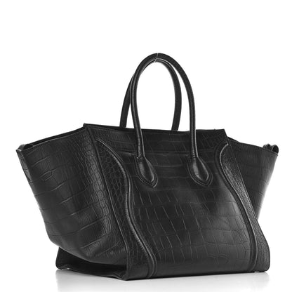 Celine Crocodile Embossed Calfskin Medium Phantom Luggage Black 12 of 19