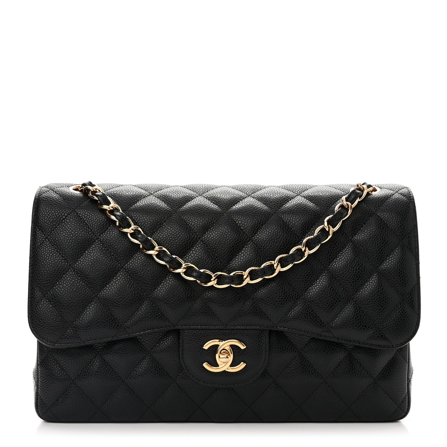 Caviar Quilted Jumbo Double Flap Black