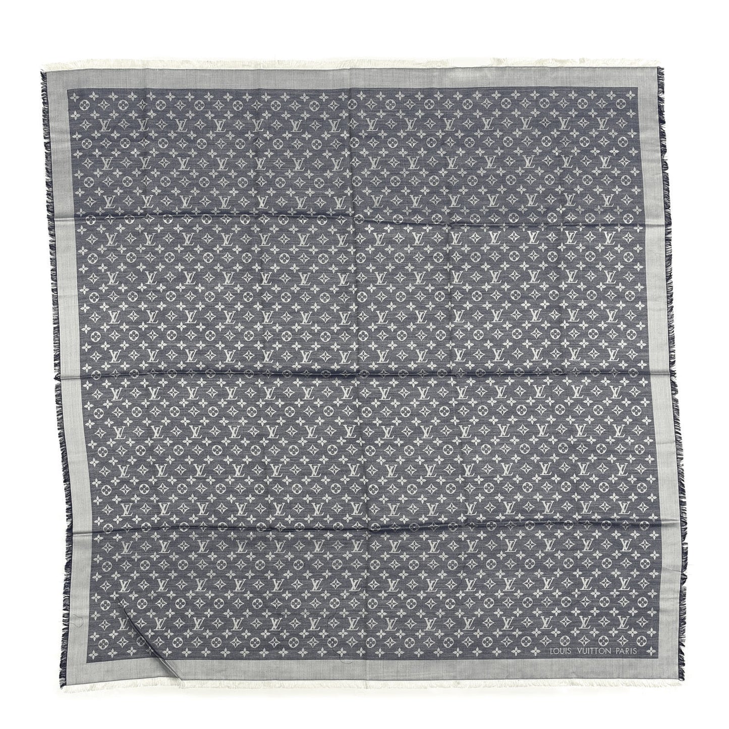 Silk Wool Monogram Denim Shawl Blue