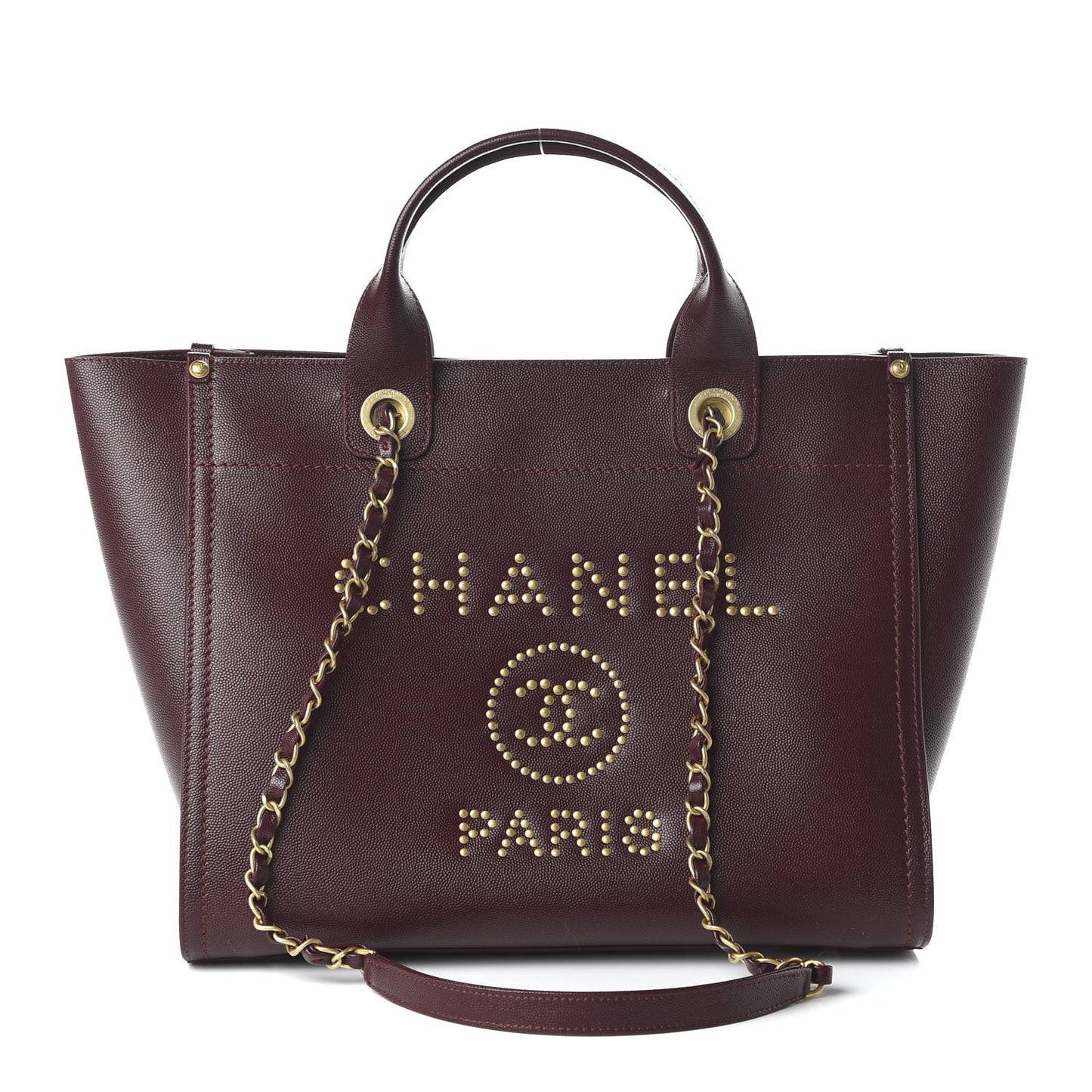 Caviar Medium Studded Deauville Tote Burgundy