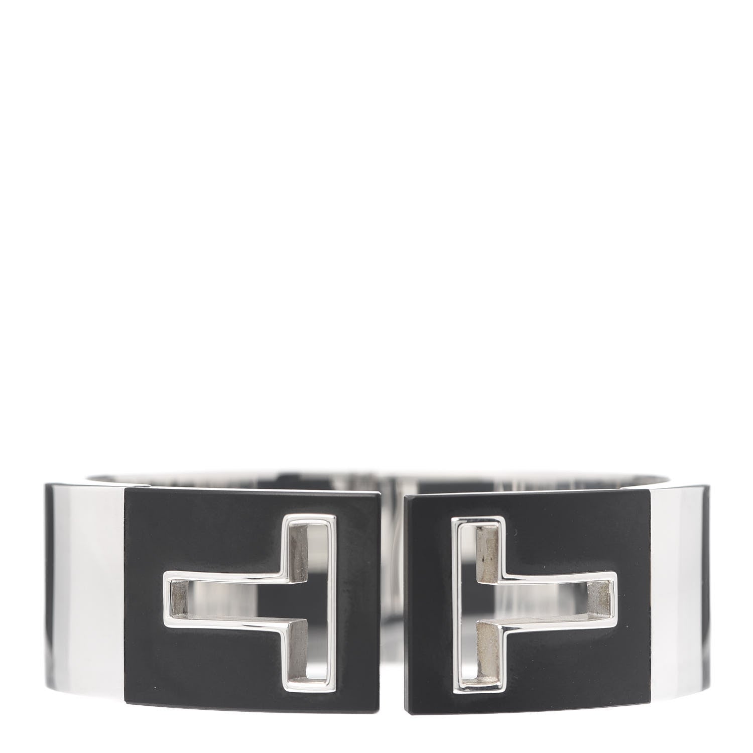 Tiffany Sterling Silver Black Ceramic T Cutout Cuff Bracelet 1 of 4