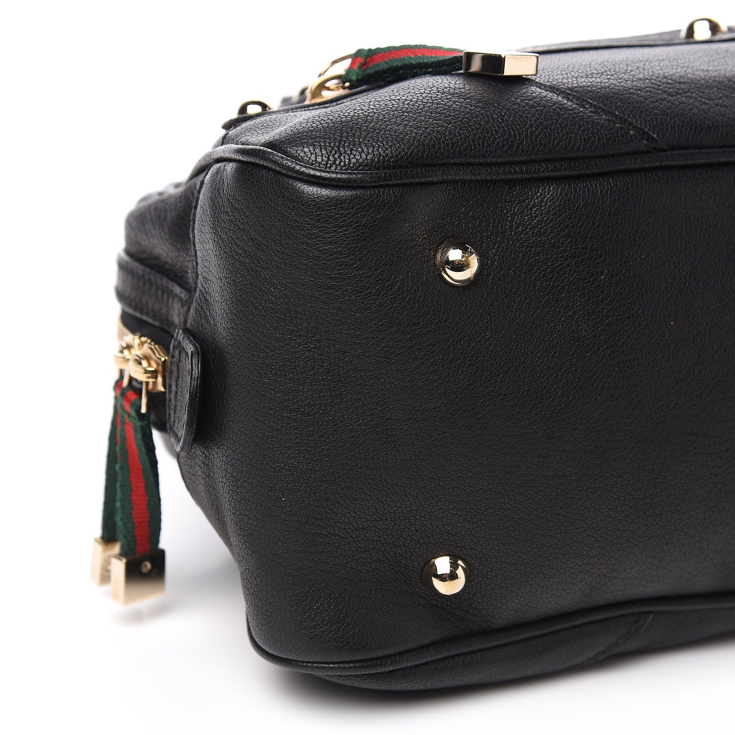 Gucci Pebbled Calfskin Chain Web Shoulder Bag Black 7 of 11