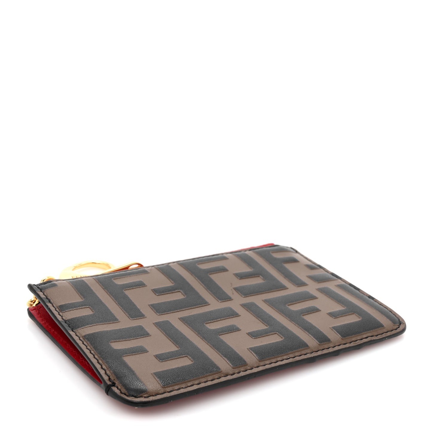 Vitello Cruise F is Fendi Bi-Color FF 1974 Embossed Key Case Pouch Maya Black Fragola